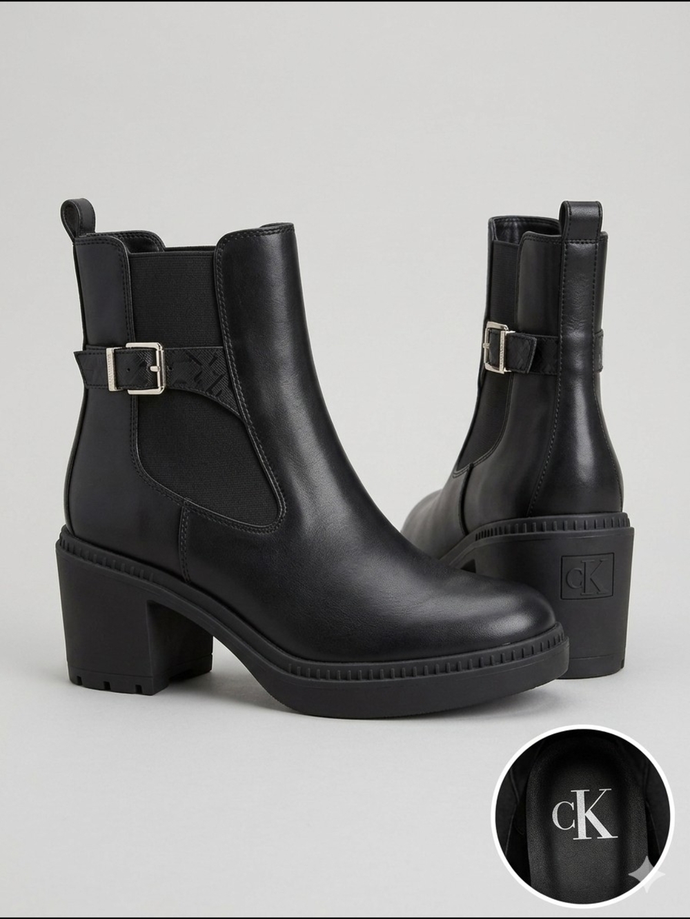 Calvin Klein Black Leather Chelsea Heel Boots